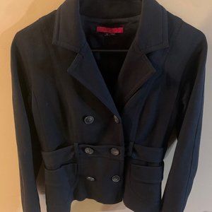 THEORY Black Dress Coat Belted Button Pockets Leather Collar Size Medium